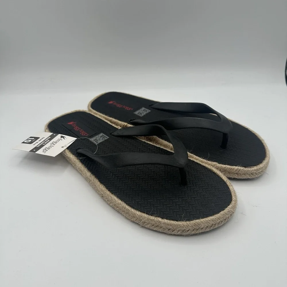 Frogg Toggs Kuba Sandals Mens‎ 10 Black Rope Sole Casual Beach Thong Flip-Flops